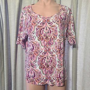 NWOT Croft & Barrow Pink Medallion Short Sleeve V-neck Tee, Size XL